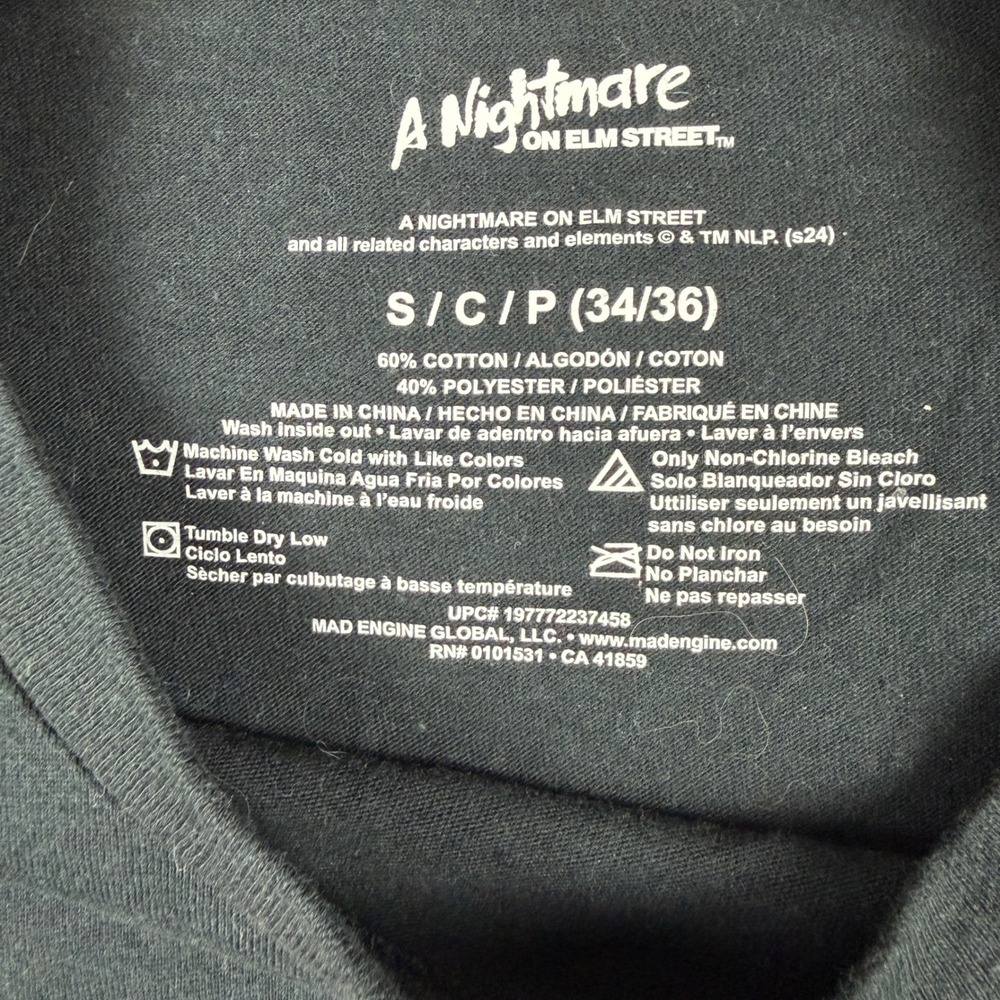 A Nightmare‎ on Elm Street Freddy Krueger Graphic T-Shirt Kids Small Black 34/36 - Picture 4 of 5